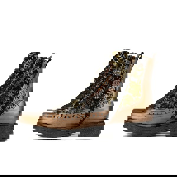 Embassy London Hatter - Bronze & Floral - Women's Leather Ankle Lace-up Boot with bronze floral details