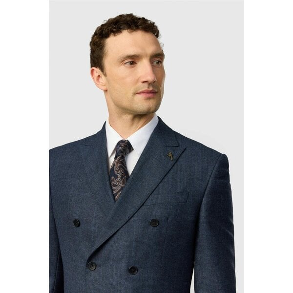 Ted Baker Tailored Fit Navy Prince of Wales Check Double Breasted Jacket