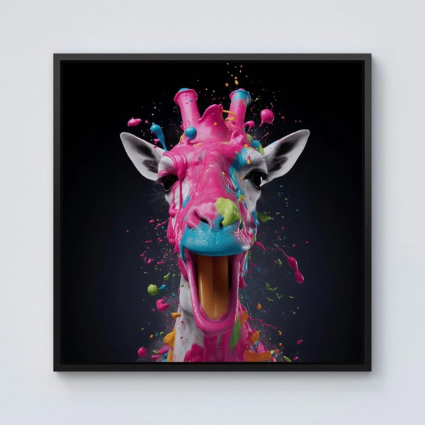 Warren Reed Splash Art Giraffe Face Pink Framed Canvas