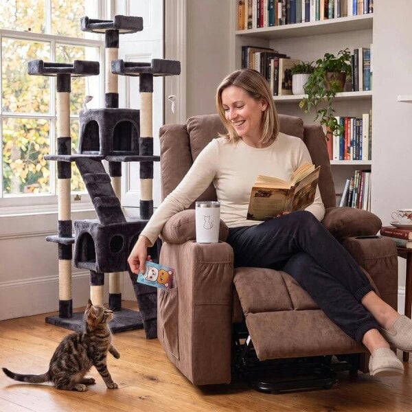 Dual Motor Recliner Chair, 55° Electric Lift Chair for Elderly, Recliner Armchair with Massage and Heat, Brown