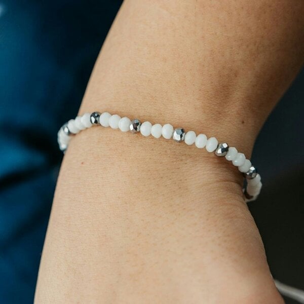 The Colourful Aura White Crystal Silver Slim Beads Adjustable Elegant Daily Handmade Bracelet