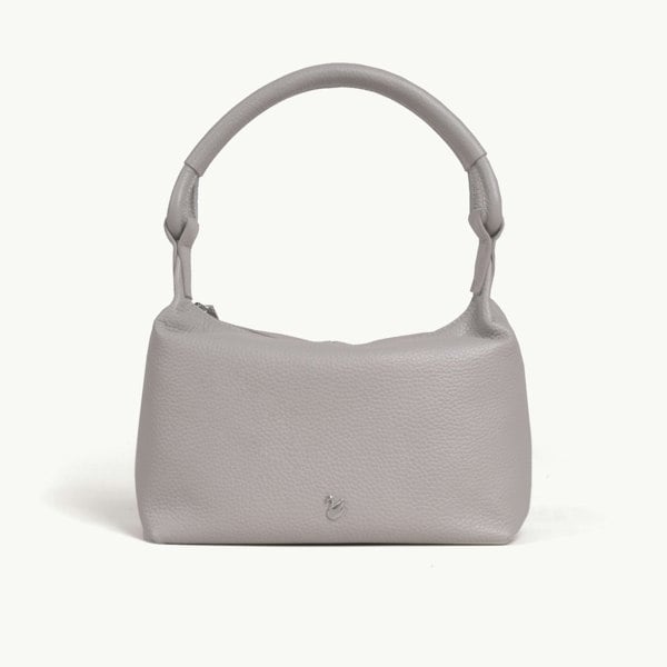 Assots London 'CITY BAG' Ice Grey Soft Pebble Grain Real Leather Shoulder Bag