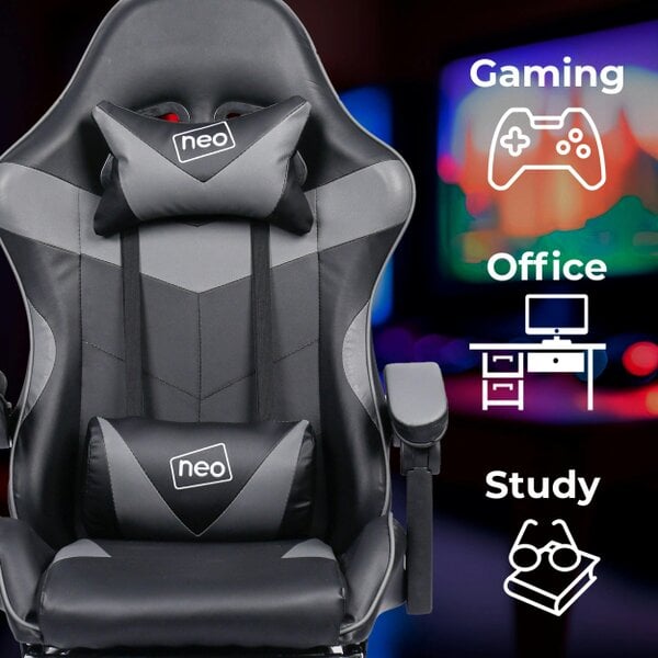 Neo Grey & Black PU Leather Gaming Chair with Footrest
