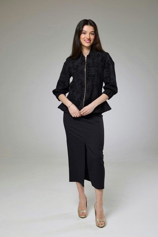 Isha's Timeless collection Vintage Black Velvet Fitted Jacket Blouse