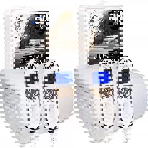 GlamHaus King Size Electric Blanket - Fitted Mattress Bed Cover - White Diamond Quilted - Settings for Feet and Body, Timer