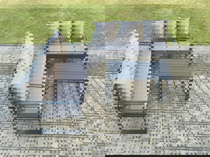 Fimous Aluminium 3 Pieces Outdoor Garden Furniture Lounge Sofa Set with Oblong Coffee Table Dark Grey
