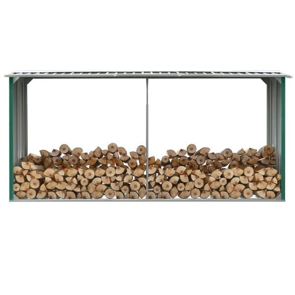 Berkfield Garden Log Storage Shed Galvanised Steel 330x92x153 cm Green