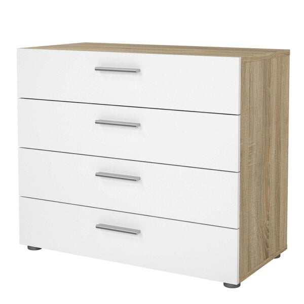 Wyld Haus Daejeon White and Natural Oak Effect Wood Chest of 4 Drawers