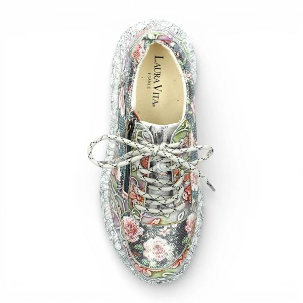 Laura Vita Nikito 62 - Women's Grey Floral Leather Platform Sneakers