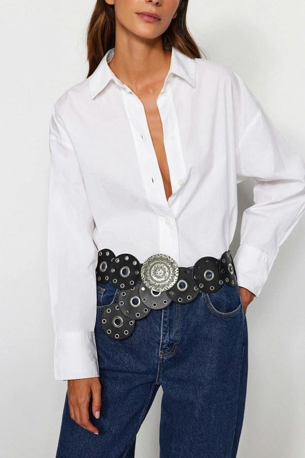 WOVCOR Faux Leather Belt with Troc Details