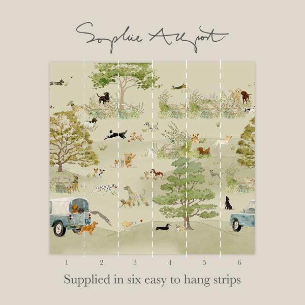 Sophie Allport Dog Walking Hambleton Sage Fixed Size Wall Mural