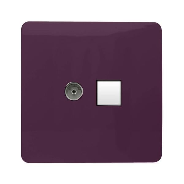 Trendi Switch 2 Gang Female TV Co-Axial & Telephone Slave Sockets in Plum Purple