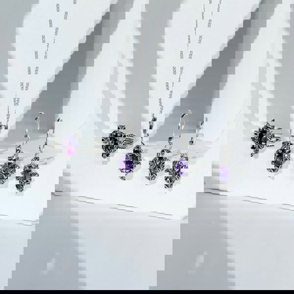 Gemondo Art Deco Style Oval Amethyst & Marcasite Ring in Sterling Silver