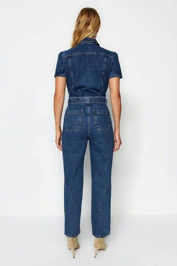 WOVCOR Belted Denim Jumpsuit