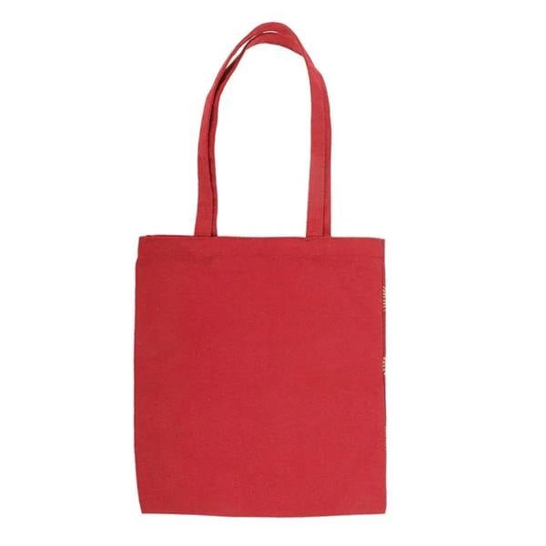 Red plain tote bag with red handles, square shape