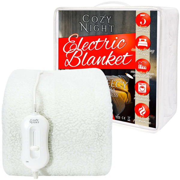 Cozy Night Single Size Electric Blanket Heated with 3 Heat Settings - Quick Fit Underblanket - Fleece Material Machine Washable