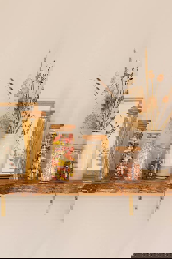 KitchenCraft Idilica Glass Storage Jar with Beechwood Lid, 1000ml