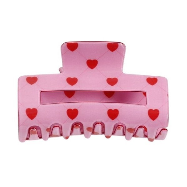 Gold Trip Pink & Red Patterned Hearts Rectangle Claw Clip