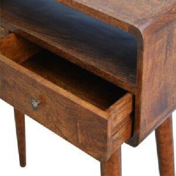 Wyld Haus Ostuni Curved Mango Wood Chestnut Console Table 2 Drawers Open Shelf