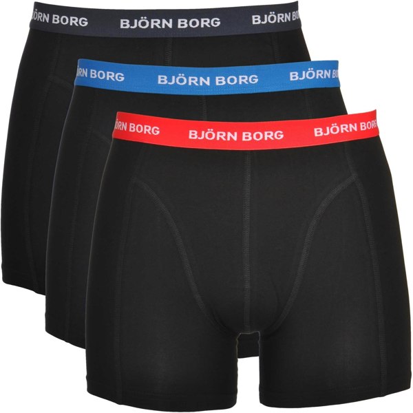 Bjorn Borg 3-Pack Contrast Waistband Boxer Trunks, Black w/ red/blue