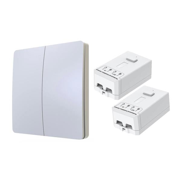 ENER-J 2 Gang Wireless Kinetic Switch Dimmable/Non Dimmable, White (Pro Range) with 2 X 500W RF Non-Dimmable Receiver Modules