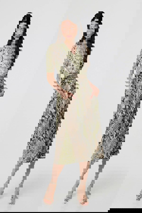 Green | Snake Print 1/2 Sleeve Jersey Midi Dress
