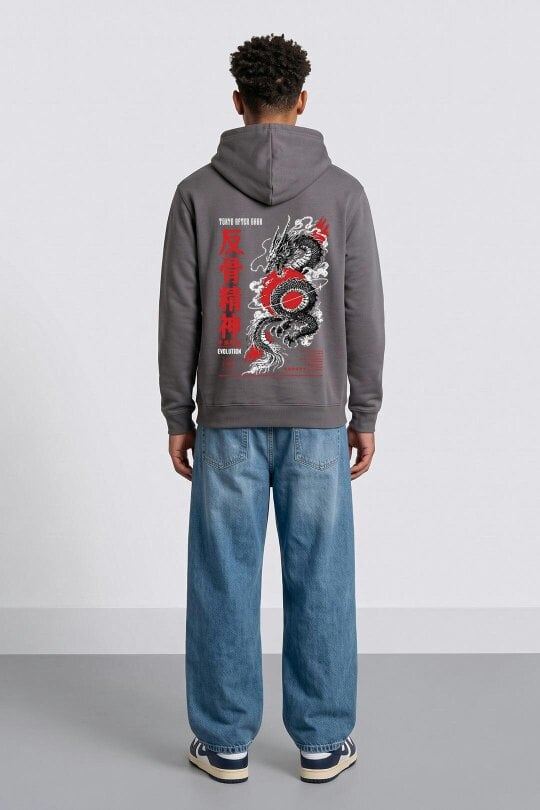London Attitude Tokyo After Dark Graphic Hoodie - Steel Grey