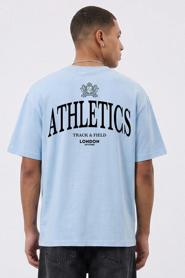 London Attitude Athletics Premium Graphic T-Shirt in Black Print - Sky Blue