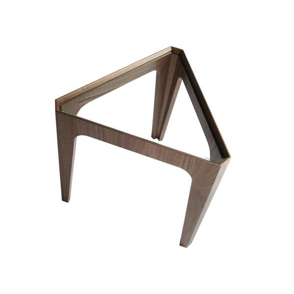 Angel Cerdá Triangular Corner Table in Tempered Glass and Walnut 2106