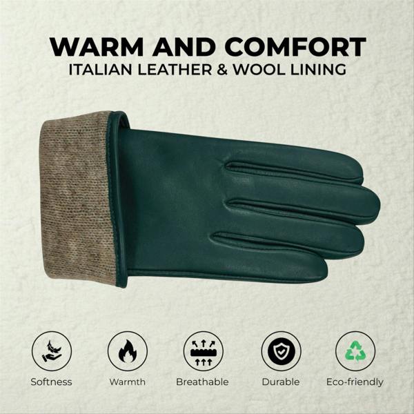 Infinity Leather Womens Italian Leather Winter Button Design Soft Wool Lining Gloves - L-GLV-501