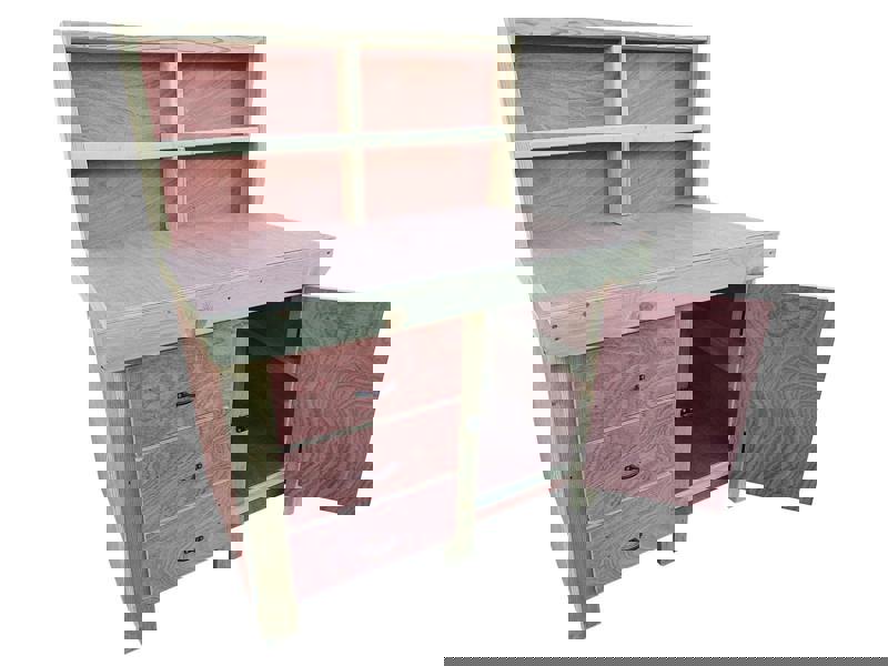 Arbor Garden Solutions Wooden Eucalyptus hardwood top workbench, cabinet with lockable cupboard (V.3) with back