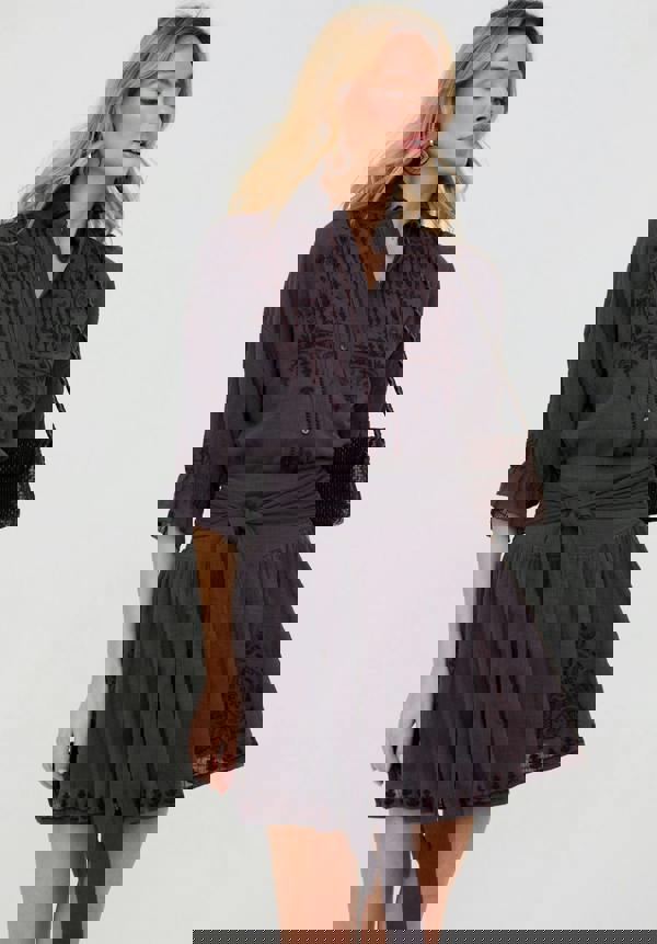 Raffya Julie Embroidered Skater Mini Skirt In Dark Grey