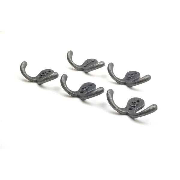 Antique Cast Iron Twin Robe Hooks Numbered 1 to 5 - Pack of 5 Hooks