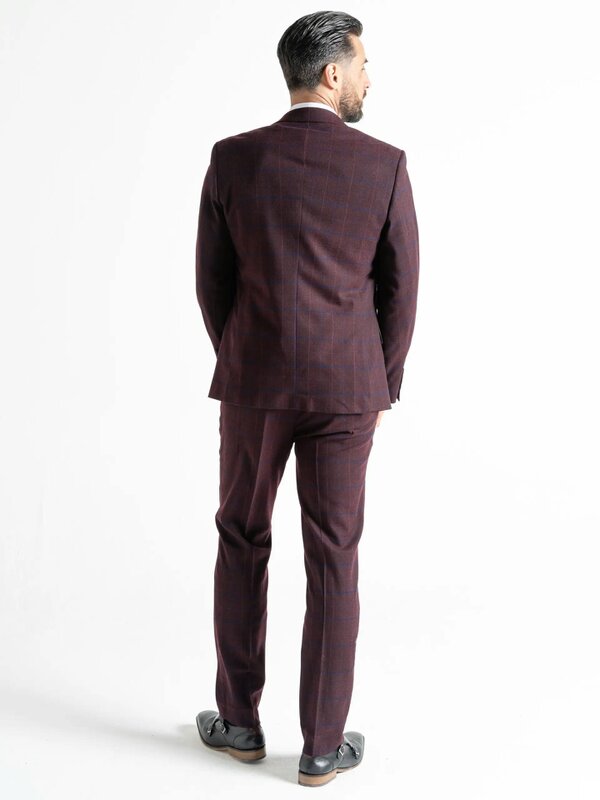 V2 Classic Kensignton Three Piece Suit - Soft Plum Tweed With Blue Checks