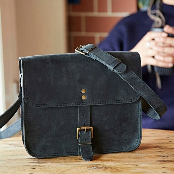Paper High Black Buffalo Leather Crossbody Bag