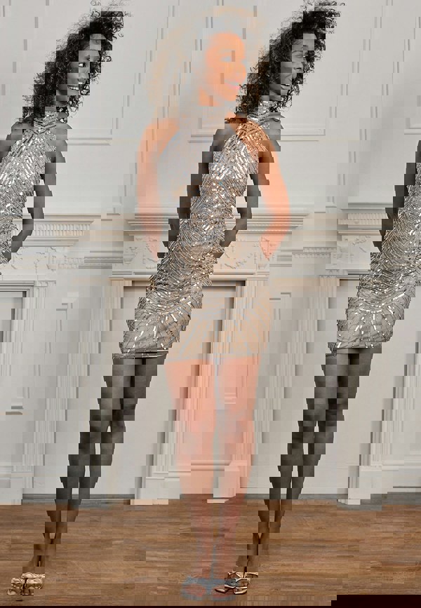 ANGELEYE Halterneck Silver Sequin Embellished Bodycon Mini Dress