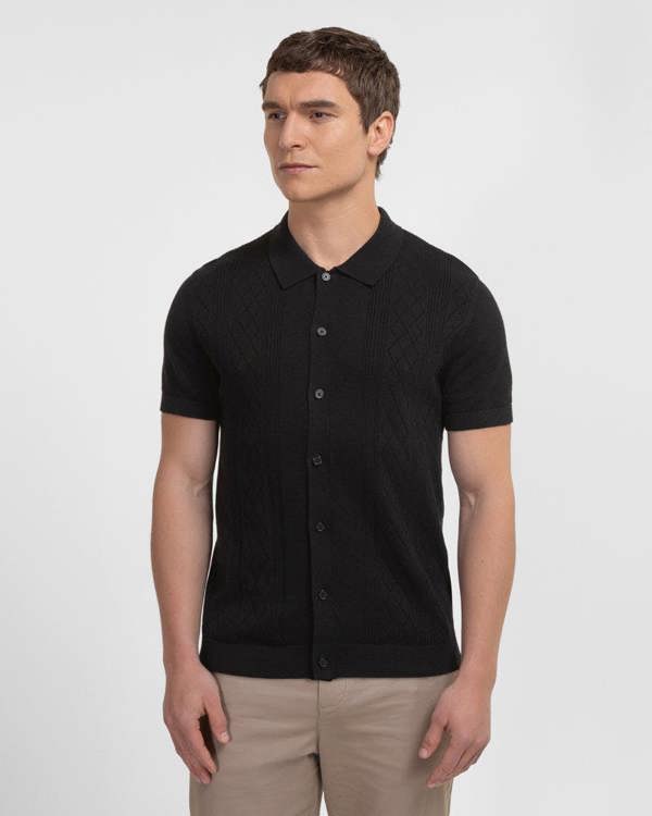 Steel & Jelly Bayswater - Embossed Stripe Knitted Short Sleeve Shirt