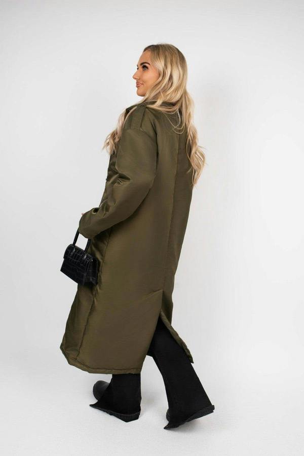 Yvette Longline Padded Coat With Side Pockets - Khaki