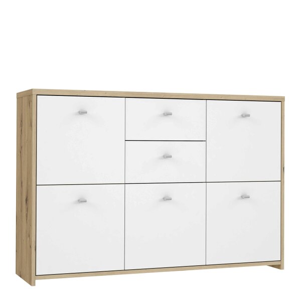 Wyld Haus Willowmere White and Artisan Oak Wood Chest Storage Cabinet 2 Drawers 5 Doors