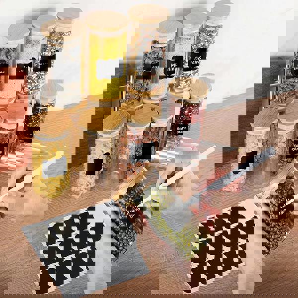 Living and Home 10pcs Glass Storage Jar Set with Bamboo Lids & Measuring Spoon