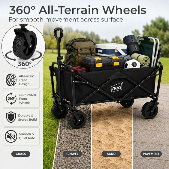 Neo Direct Neo Black Folding Wagon Garden Cart 138L 120kg
