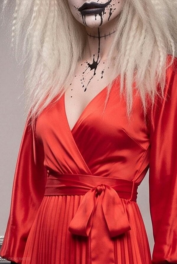 Goddiva Long Sleeve A-Line Midi Frankenstein's Bride-Inspired Halloween Costume - Red by Goddiva