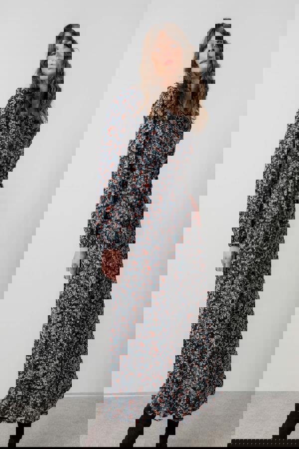 Lily & Me Celia Floral Print Midi Dress Red