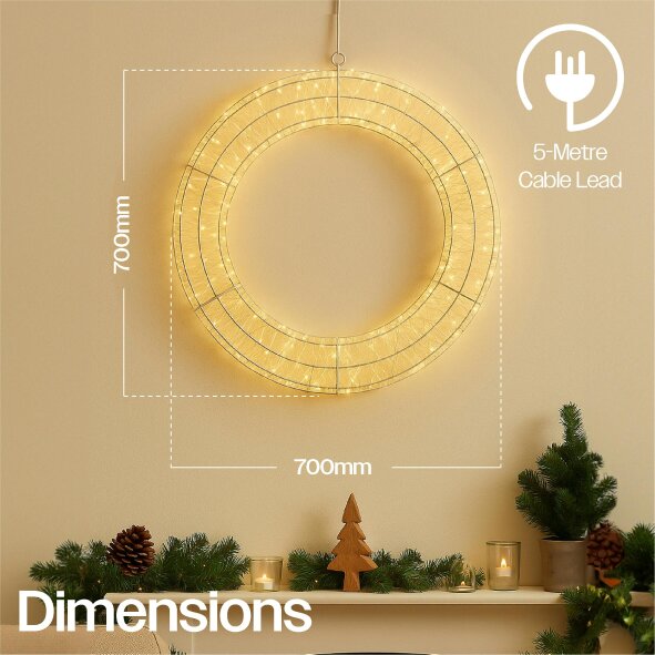 Scotts of Stow Xmas Haus Pre Lit Micro LED Wreath with 5m Lead Timer