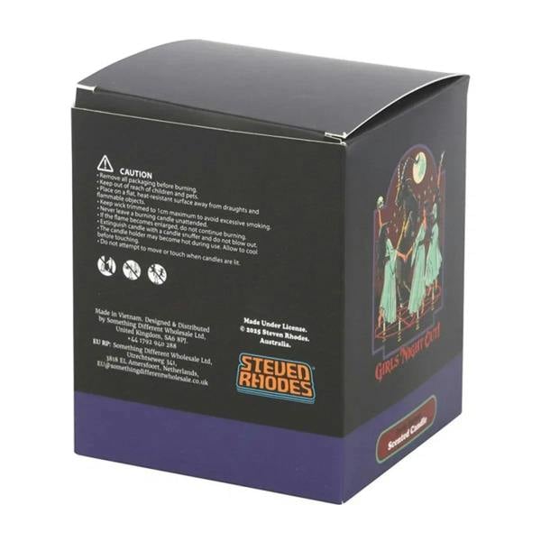Girls Night Out candle gift box with caution text and Steven Rhodes branding.