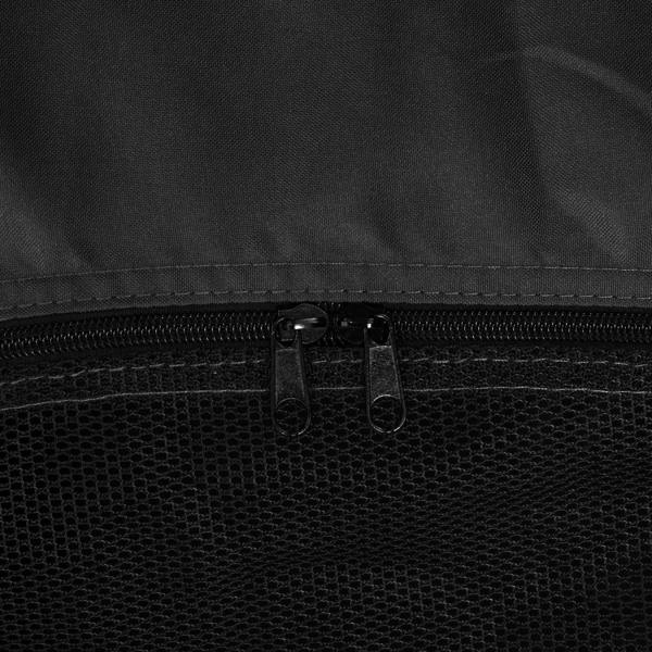 Charcoal gray pet tent mesh panel with zipper seam and stitched border
