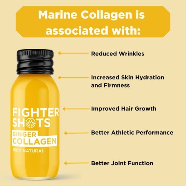 Fighter Shots Ginger + Marine Collagen 3,000mg, 6 or 12 x 60ml