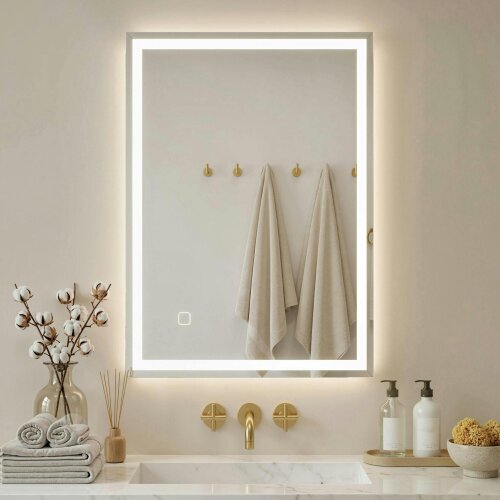 HOMCOM Illuminated Bathroom Mirror with LED Lights 3 Colours Defogging Film
