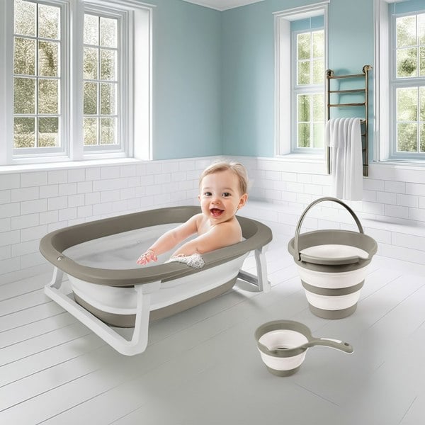 Dolu Foldable Triple Baby Bath Set - Grey