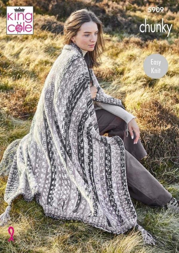 King Cole Nordic Chunky Knitting Pattern 5909, Blankets, Cushions One Size - Easy